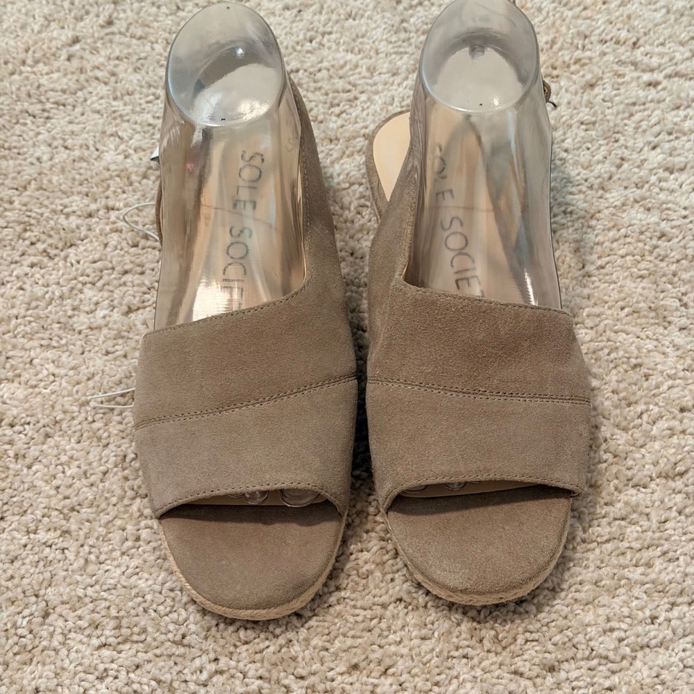 Sole Society Dolven Taupe Suede Espadrille Slingback Sandals Womens 8.5